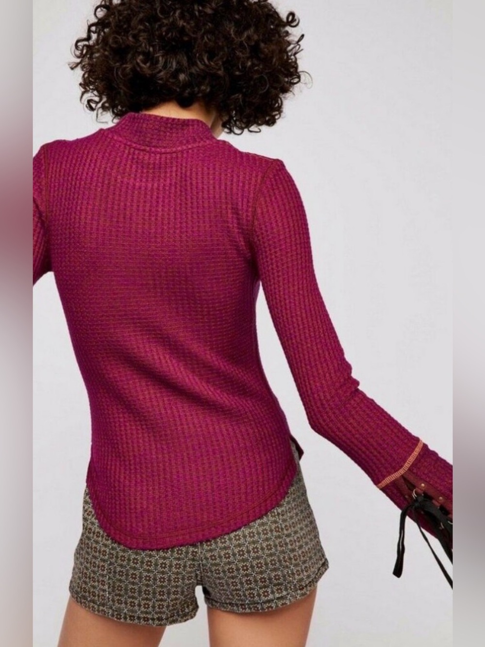 Free People Women’s Mountaineer Thermal Top in Cranberry, Size Small - Picture 3 of 10